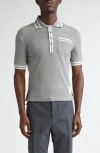 Thom Browne Stripe-trim Cotton Polo Shirt - Men's - Polyamide/cotton/polyurethane In Light Grey
