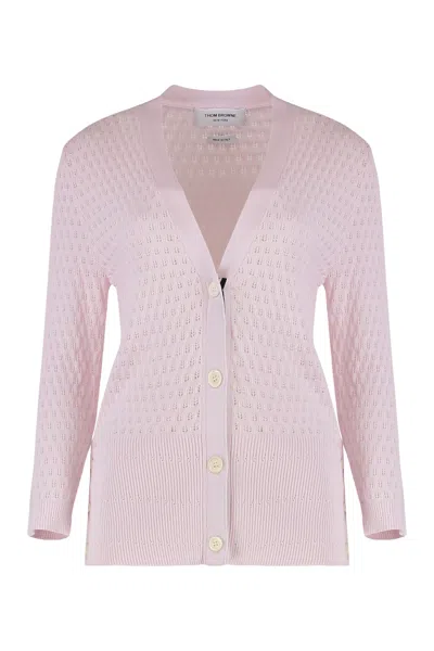Thom Browne Openwork-knit Cardigan In Purple