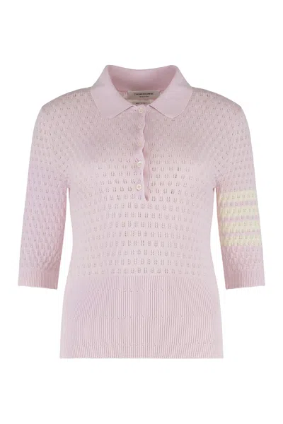 Thom Browne Openwork-knit Polo Shirt In Purple