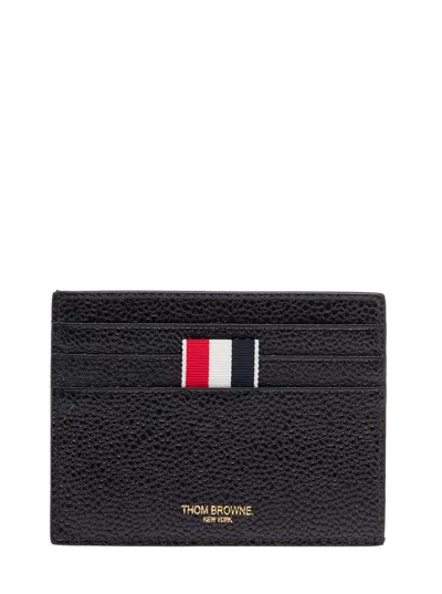 Thom Browne Single Card Holder In Pebble Grain Leather Accessories In Black