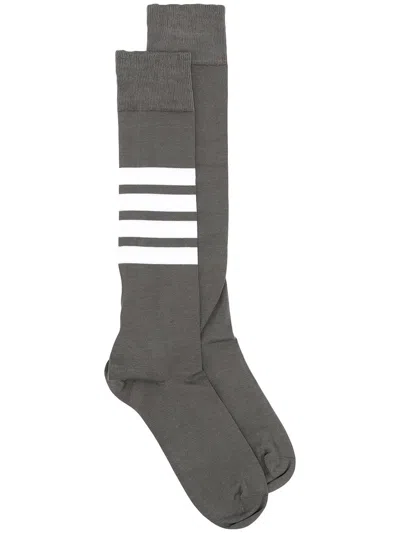 Thom Browne Over The Calf Socks With 4 Bar In Med Grey