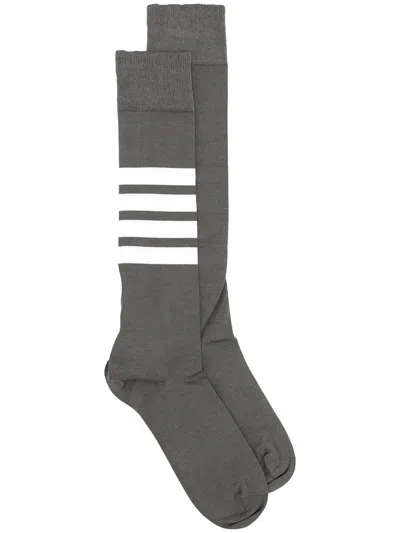 Thom Browne Cotton-blend 4-bar Over-the-calf Socks In Grey