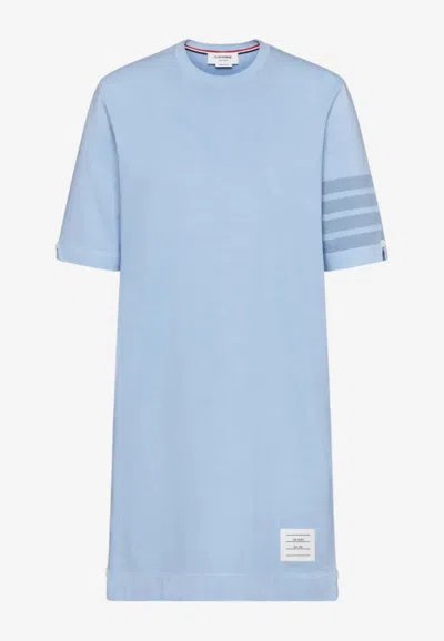 Thom Browne Overdyed 4-bar Mini T-shirt Dress In Light Blue