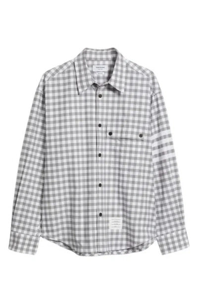 THOM BROWNE THOM BROWNE OVERSIZE 4-BAR GINGHAM CHECK FLANNEL BUTTON-UP SHIRT