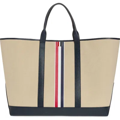 Thom Browne Oversize Canvas & Leather Tool Tote In Blue