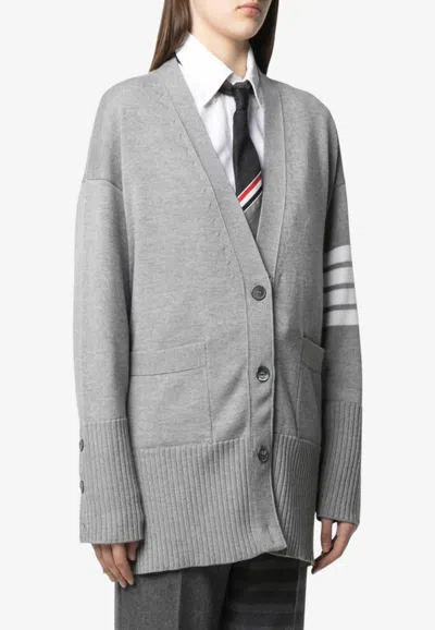 Thom Browne Oversized 4-bar Stripes Wool Cardigan In Gray