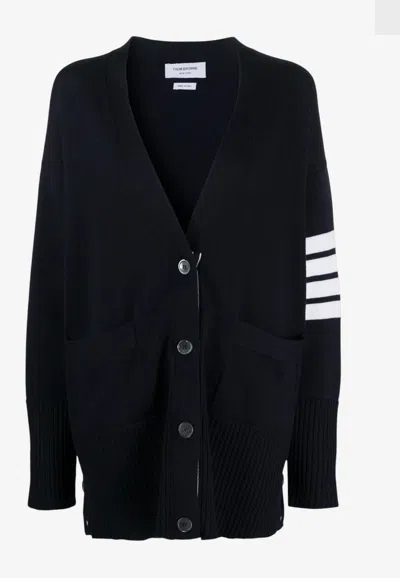 Thom Browne Oversized 4-bar Stripes Wool Cardigan In Navy