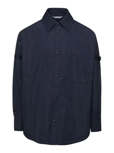 THOM BROWNE OVERSIZED BLUE SHIRT WITH PATCH POCKETS IN POLYAMIDE BLEND MAN