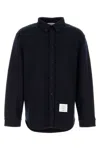 Thom Browne Herringbone Wool Blend Overshirt In Navy