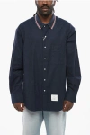 Thom Browne Oversized Cotton Flannel Shirt With Iconic Detail In Blue