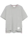 Thom Browne Grey Crewneck T-shirt With Logo Patch On The Front And Striped Detail On The Rear In Cotton Man In Gray