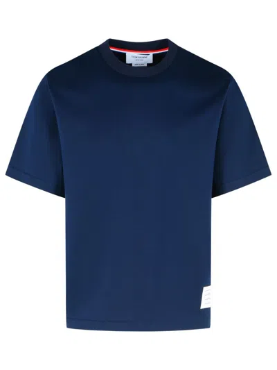 Thom Browne Oversized Cotton T-shirt With Tricolor Stripe Detail In Blue
