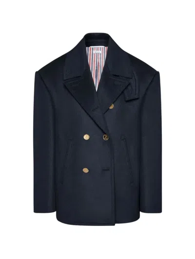 Thom Browne Oversized Double-breasted Peacoat In Blue