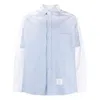 Thom Browne Blue & White Paneled Shirt In White