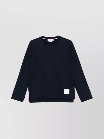 Thom Browne Oversized Long Sleeve T-shirt With Rwb Knit Trim In Black