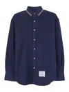 Thom Browne Oversized Cotton Flannel Shirt With Iconic Detail In Blue