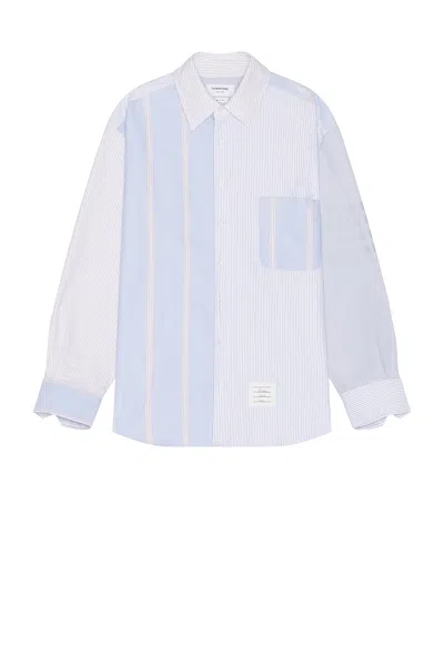 Thom Browne Striped Patchwork Cotton Shirt In Blue
