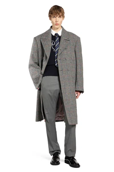 Thom Browne Oversized Peacoat In Hunting Tweed In Gray