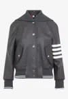 Thom Browne Oversized Raglan-sleeve Leather Blouson Jacket For Women In Gray