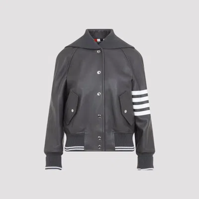 Thom Browne Oversized Raglan-sleeve Leather Blouson Jacket For Women In Grey