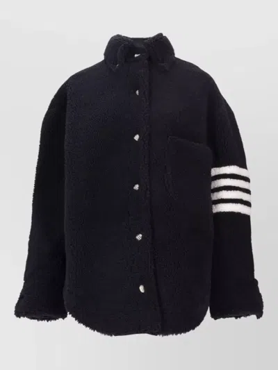 Thom Browne Oversized Shearling Shirt Jacket Four Bar In Black