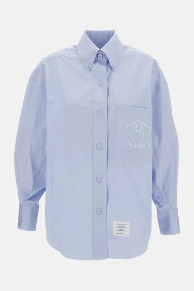 Thom Browne Oversized Shirt With Pointed Collar In Blue