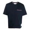 Thom Browne Crew-neck T-shirt With Side Slits And Pocket In Blue