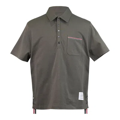 Thom Browne Oversized Short Sleeve Polo In Gray