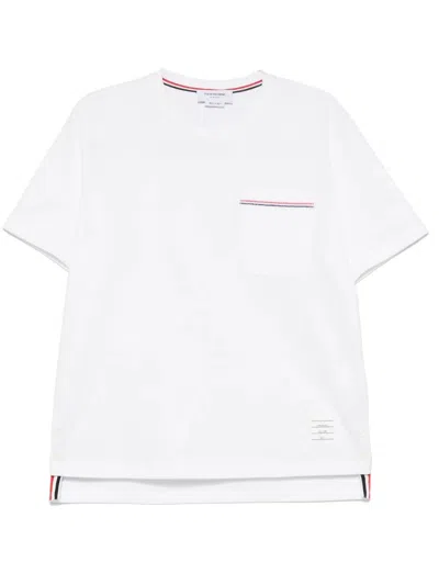 THOM BROWNE OVERSIZED SHORT SLEEVE TEE WITH EMBROIDERED RWB POCKET TRI,MJS295E.J0235 100 WHITE