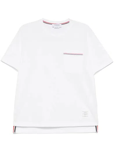 THOM BROWNE THOM BROWNE OVERSIZED SHORT SLEEVE TEE WITH EMBROIDERED RWB POCKET TRIM IN HEAVY JERSEY CLOTHING