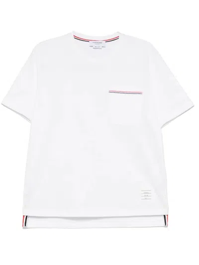 THOM BROWNE THOM BROWNE OVERSIZED SHORT SLEEVE TEE WITH EMBROIDERED RWB POCKET TRIM IN HEAVY JERSEY