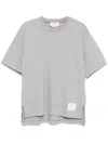 Thom Browne Grey Crewneck T-shirt With Logo Patch On The Front And Striped Detail On The Rear In Cotton Man