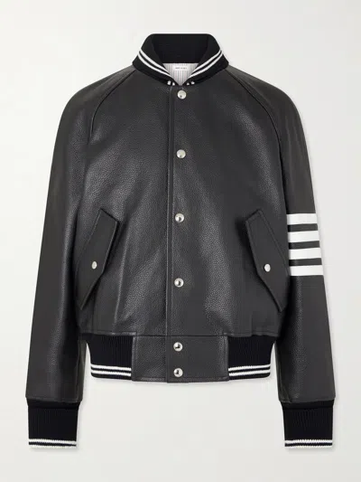 Thom Browne Coat Contrast Stripes Raglan Sleeves Pockets In Black