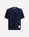 Thom Browne Crew Neck Cotton T-shirt With Distinctive Logo In Blue