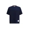 Thom Browne Crew Neck Cotton T-shirt With Distinctive Logo In Blue