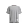 Thom Browne Grey Crewneck T-shirt With Logo Patch On The Front And Striped Detail On The Rear In Cotton Man