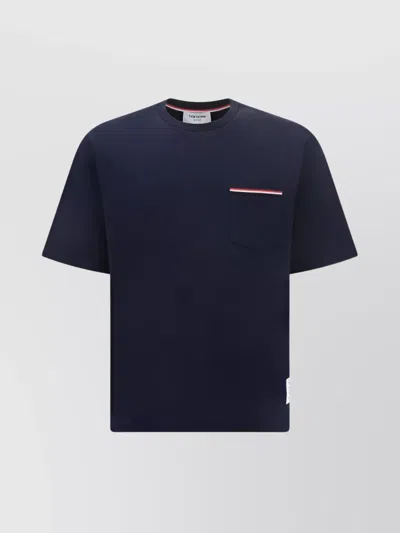 THOM BROWNE OVERSIZED T-SHIRT WITH CONTRAST TRIM AND PATCH POCKET