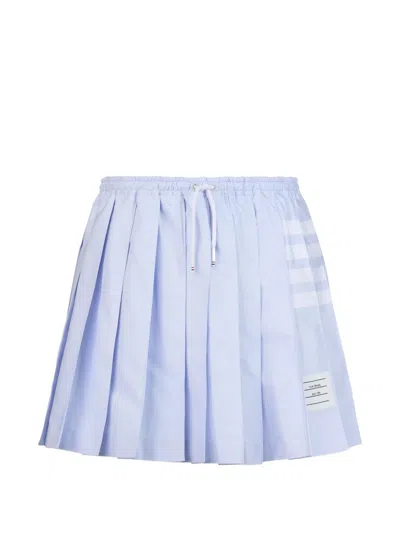 Thom Browne Oxford 4-bar Drawstring Pleated Mini Skirt In Blue