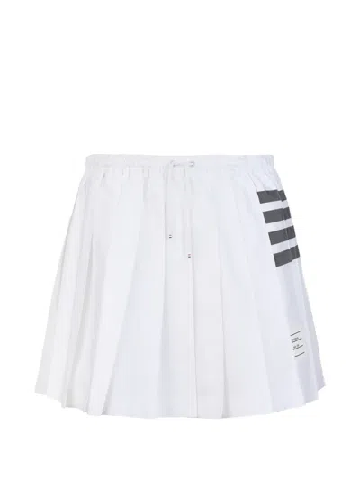 Thom Browne Oxford 4-bar Drawstring Pleated Mini Skirt In White