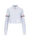 Thom Browne Oxford Striped Poplin Cropped Shirt In Light Blue