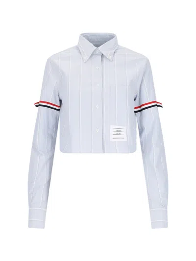 Thom Browne Oxford Striped Poplin Cropped Shirt In Light Blue