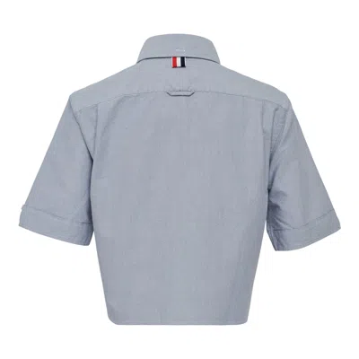Thom Browne Oxford Cropped Short Sleeve Shirt Women In Gray