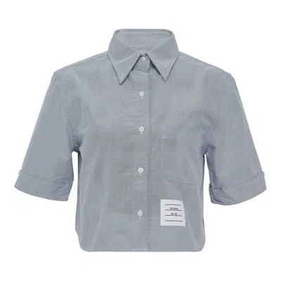 Thom Browne Oxford Cropped Short Sleeve Shirt Women In Gray