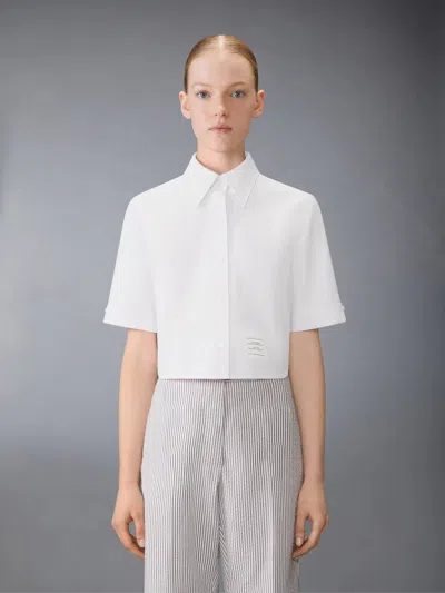 Thom Browne Oxford Cropped Short Sleeve Shirt Women In White