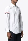 Thom Browne Long-sleeve Cotton Shirt With Striped Accents In White