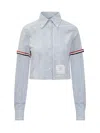 Thom Browne Oxford Striped Poplin Cropped Shirt In Navy