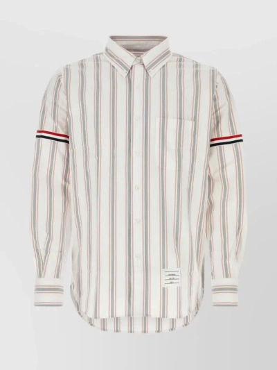 Thom Browne Straight Fit Stripe Grosgrain Band Button-down Shirt In Multi-colored