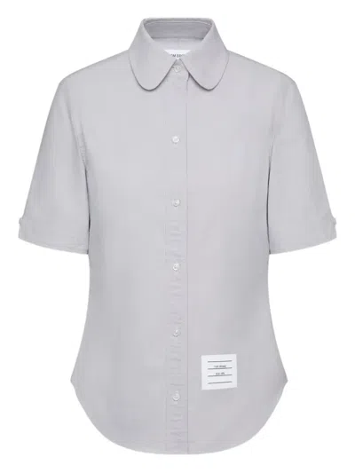 Thom Browne Oxford Short-sleeve Shirt In Gray