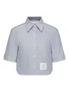 Thom Browne Oxford Short Sleeve Cropped Shirt In Blue