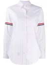 Thom Browne Cotton Shirt With Embroidered Stripes And Pocket In White